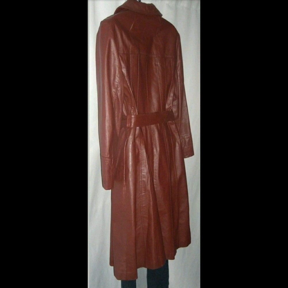 Vintage Youthcraft Oxblood Leather Trench Coat M - Picture 4 of 8